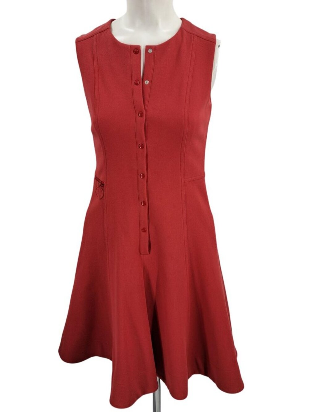 Akris Punto Red Ponte Knit Sleeveless Fit & Flare Dress Size 2 Career Snap - Picture 9 of 12
